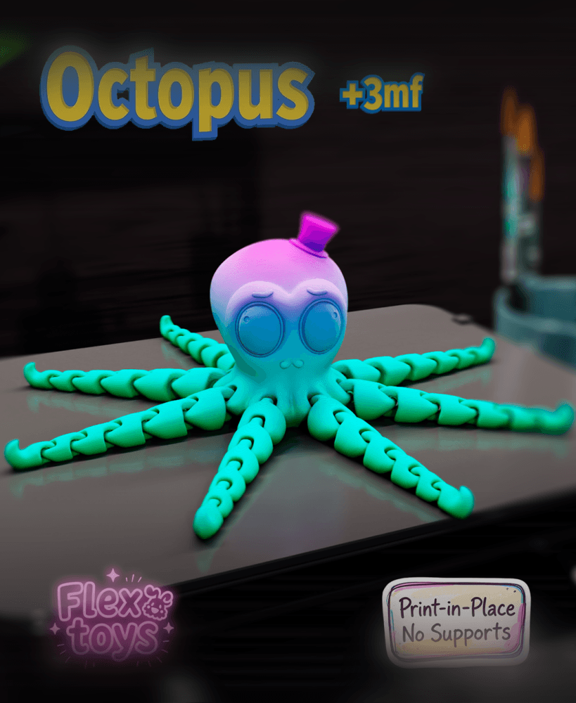 Flexi Octopus โ Articulated Print-in-Place Toy (No Supports Needed!) 3d model