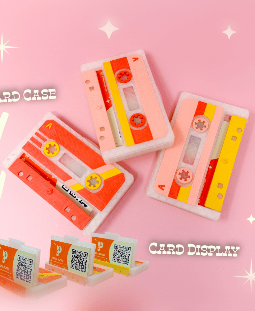 Retro Cassette Tape Business Card Holder - Kitschy Vaporwave 80s 90s Accessory Cute Nostalgic Stand 3d model