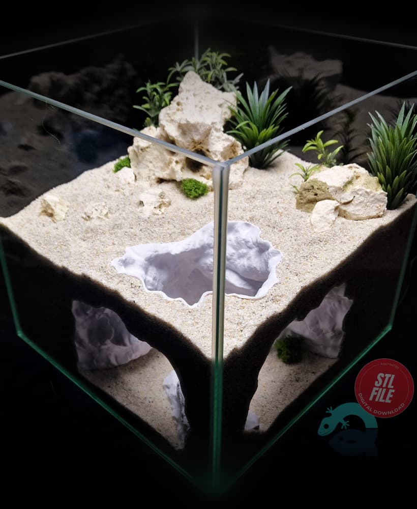 Aquarium & Terrarium Large Corner Cave - Fish, Shrimp, Reptile, Axolotl Hide with Big Openings 3d model