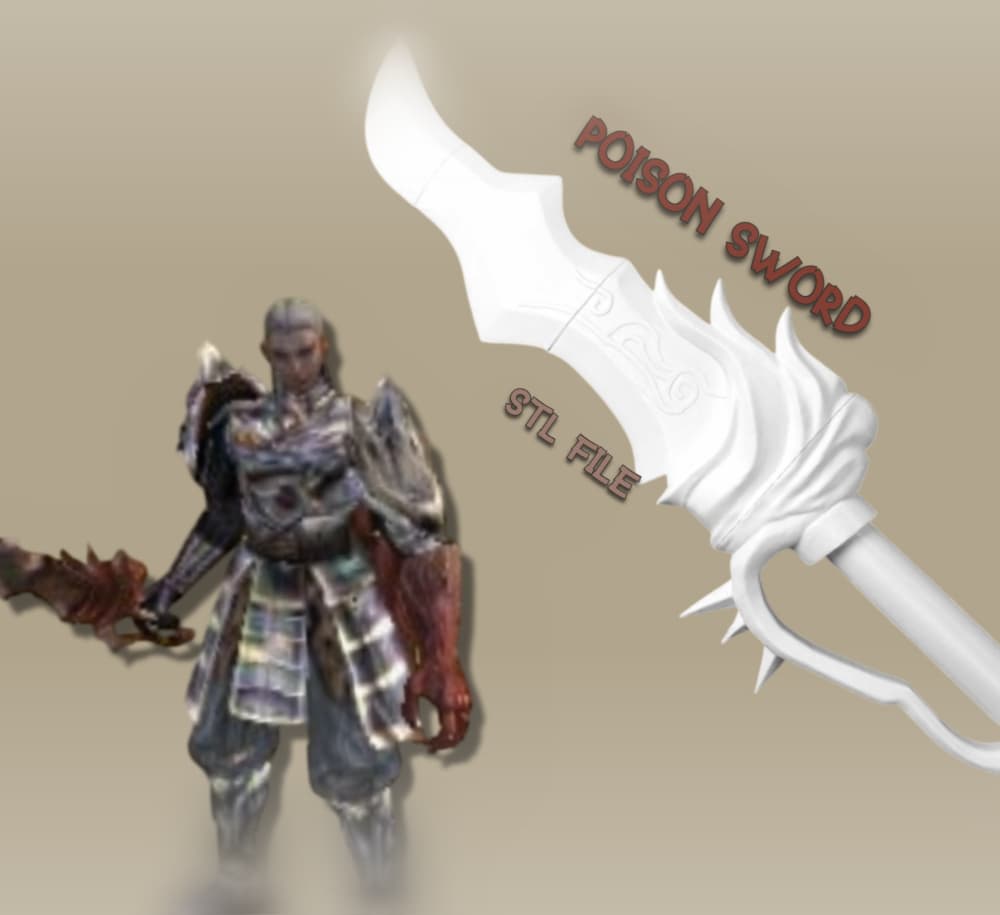 Metin2 Poison Sword STL • 3D Printable Metin II Sword File • Warrior / Ninja / Sura Weapon 3d model
