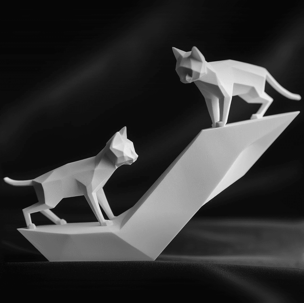 Playing Cats Sculpture - A Minimalist Tribute to Feline Grace 3d model
