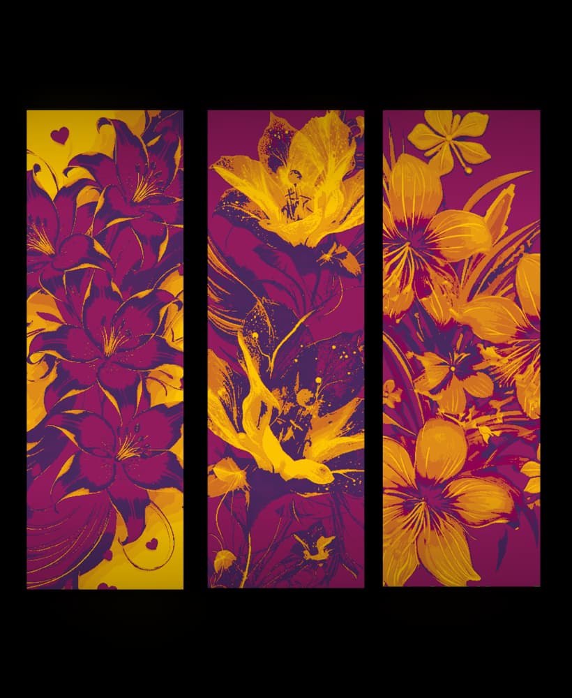 Vibrant explosions of color made up of flowers - set of bookmarks 3d model