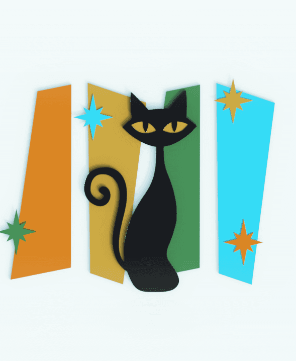 Black Cat Wall Art – Retro Atomic Style Decor 3d model