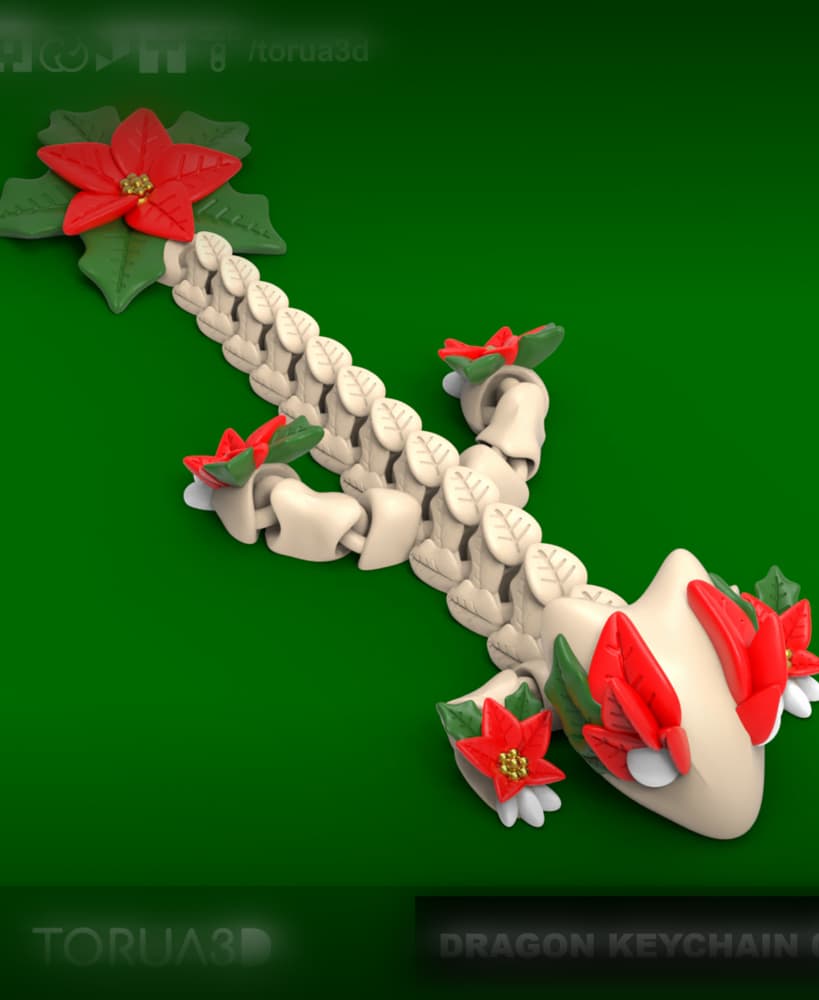 Articulated Dragon Keychain 027 - Christmas decoration - Print in place - No Supports - STL 3d model