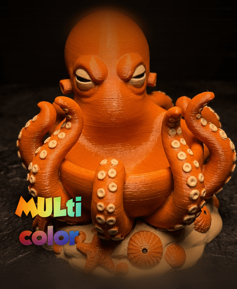 Grumpy Octopus Multi-Color 3MF | Sea Creature Figurine | Bambu Ready 3d model