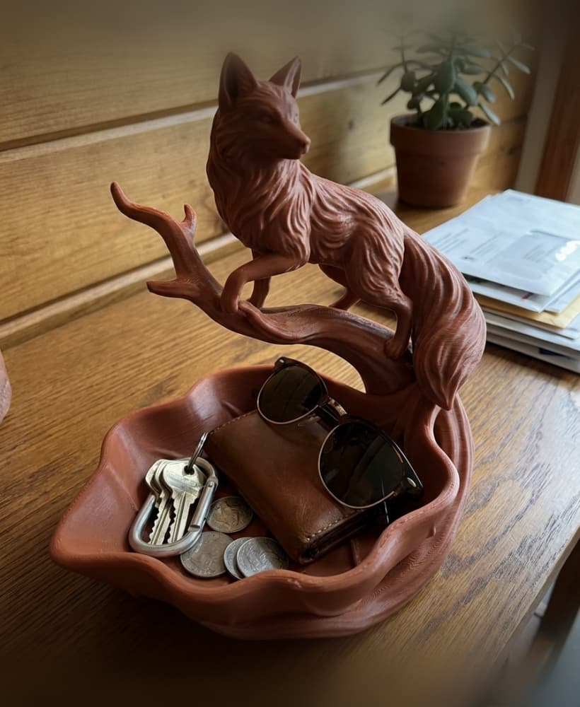 Fox on Branch Valet Tray – Modern Woodland Entryway Catchall & Jewelry Dish 3d model