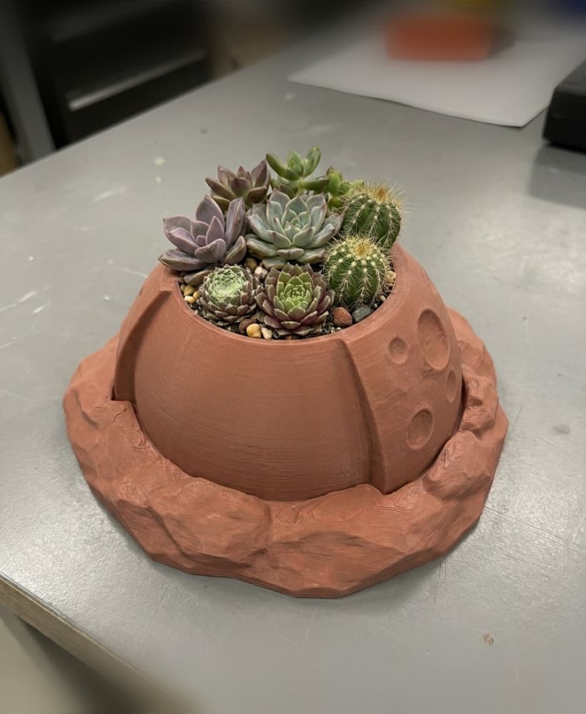 Mars Colony Dome Planter - Sci-Fi Planetary Terrain Succulent Pot 3d model