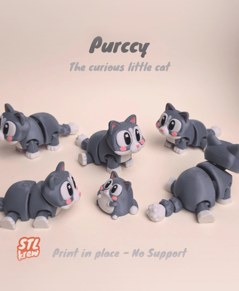 Cute articulated cat - Purccy no support 3d model