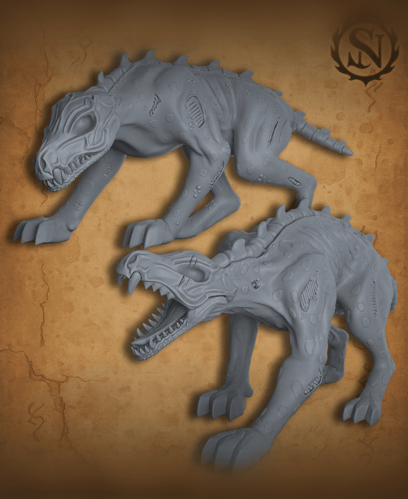 Ash & Cinder Undead Dogs - DnD Miniature for 5e RPG and Tabletop Wargames inspired 3d model