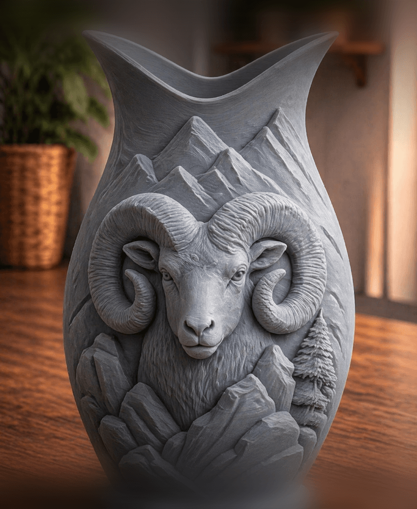 Gray Mountain Ram Vase 3d model