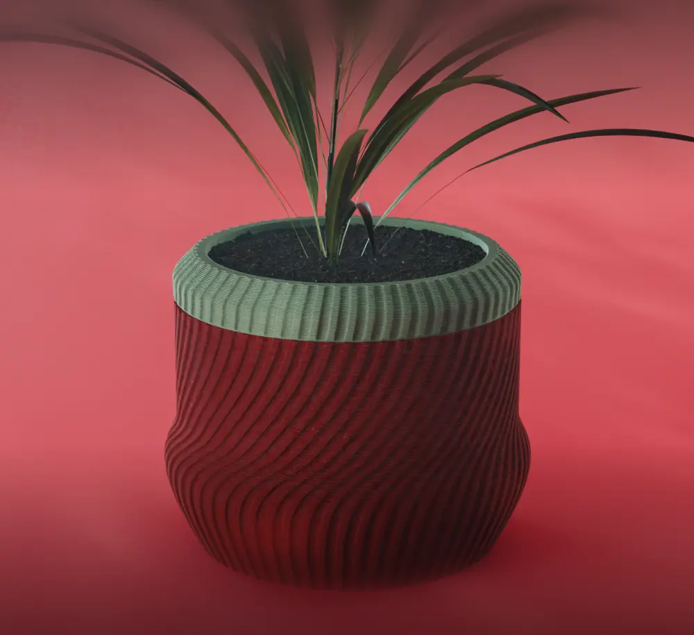 Yuki Planter Pot, Striped Bezier | Small, Medium, Large | Self Watering and Drip Tray 3d model