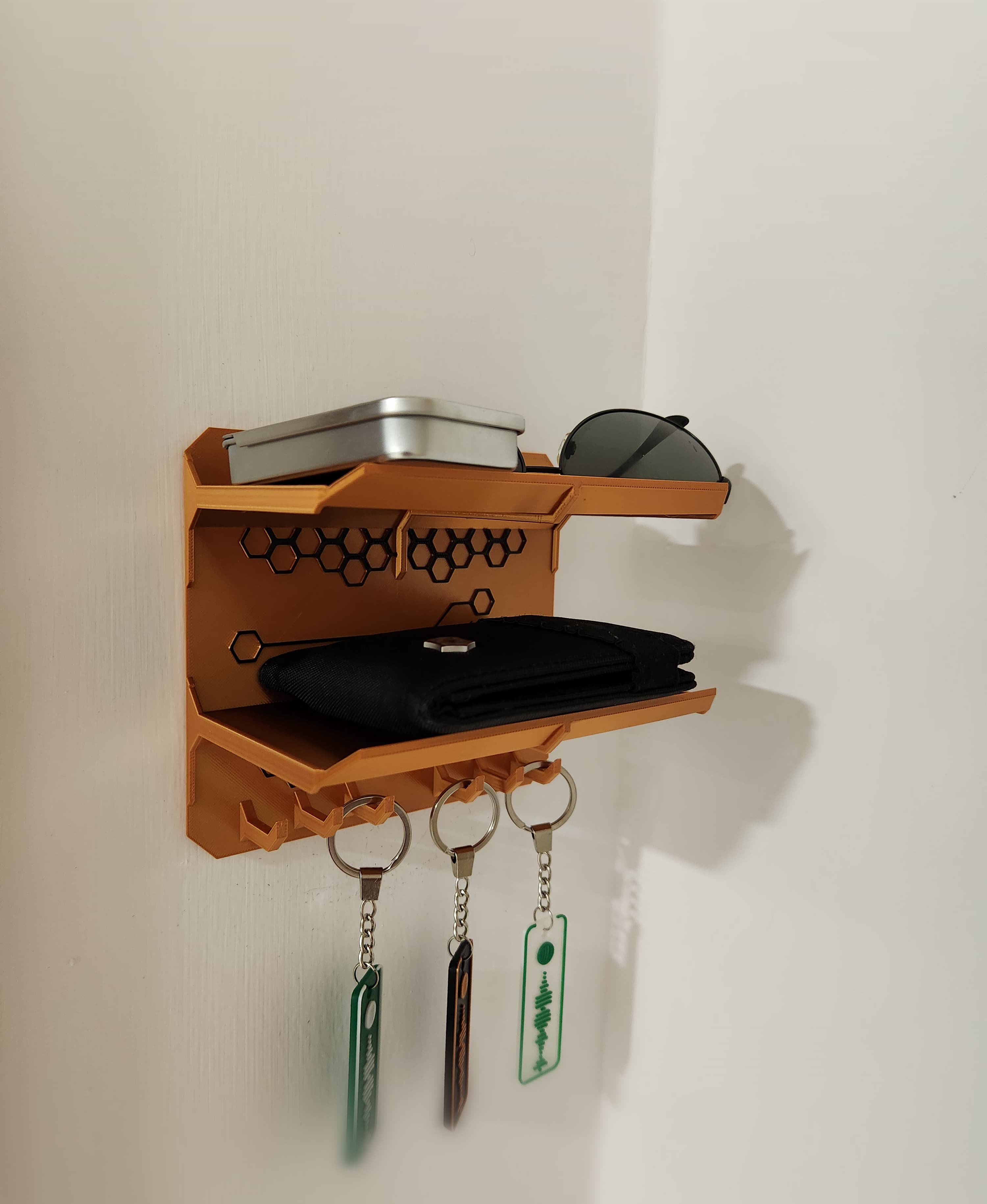 Wall-Mounted Keyholder with Dual Trays - with Hexagons! 3d model
