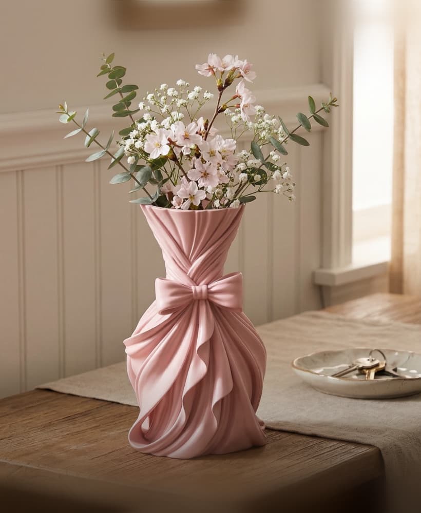 Surrealist Draped Bow Vase - Coquette Aesthetic Sculptural Decor 3d model