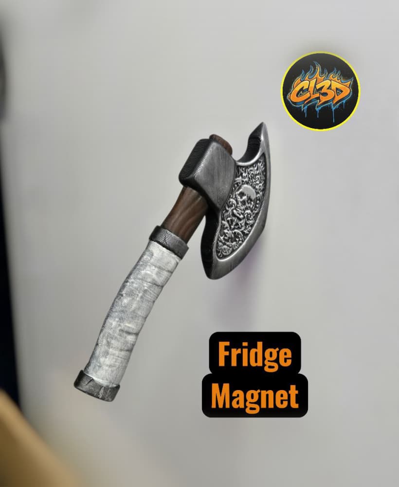 Ornate Skull Axe Fridge Magnet 3d model