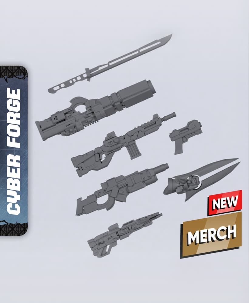Weapon Pack II - With Free Cyberpunk Warhammer - 40k Sci-Fi Gift Ideas for RPG and Wargamers 3d model