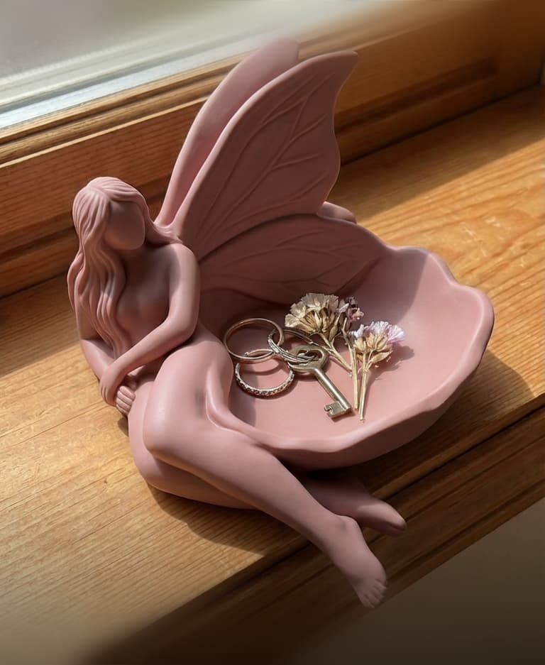Elegant Fairy Trinket Dish | Aesthetic Jewelry & Key Catchall Decor | Cottagecore Fantasy Accent 3d model
