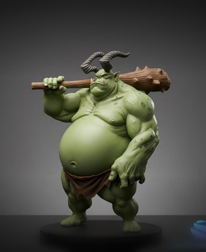 Brute Ogre with Spiked Club - 70mm STL Miniature, 3d model