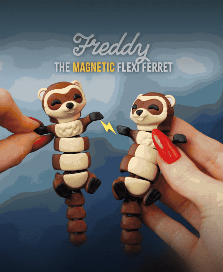 Freddy, the Flexi Ferret - Magnetic Hand-Holding Companion 3d model