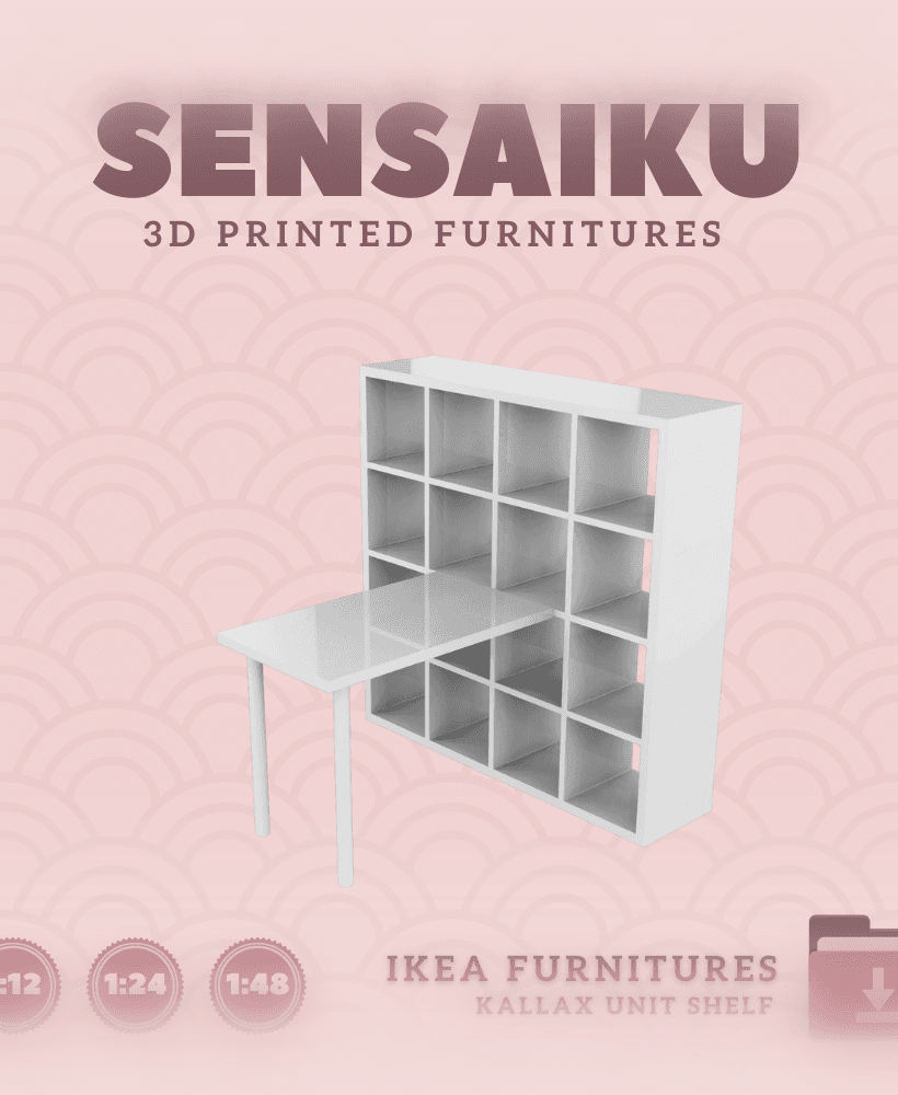 Miniature Replica 06. KALLAX Shelf Unit with Desk V3 for Miniature Dollhouse IKEA 3D for Miniature D 3d model