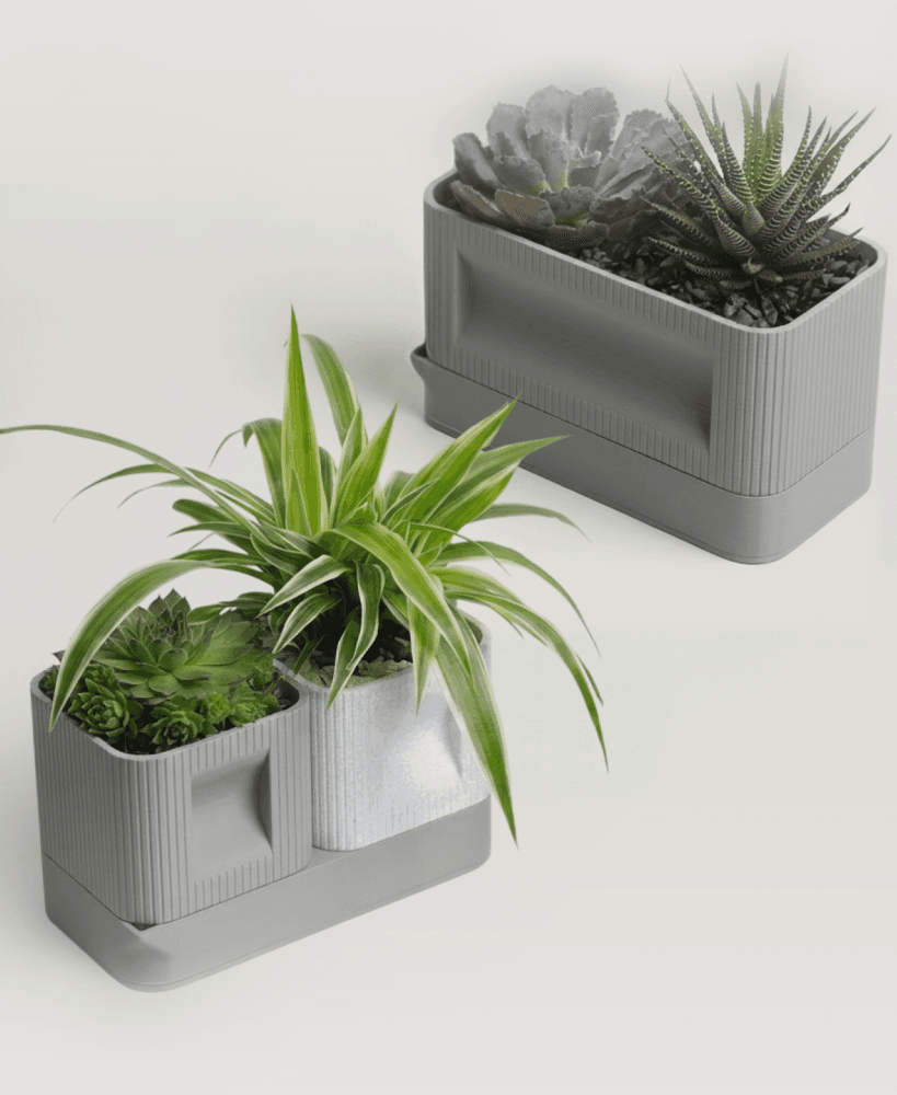 Aura DUO | Architectural Ribbed Square Planter with Hidden Drainage 3d model