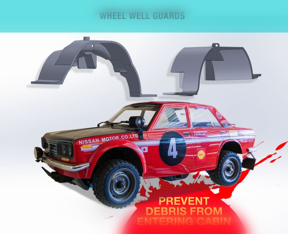 Wheel well guards for ABC Hobby 510 Bluebird body and Tamiya M-05 chassis, 3d printed RC part 3d model