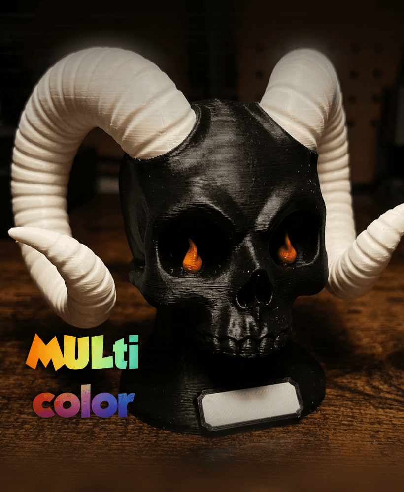 Demon Skull Ram Horns Multi-Color 3MF | Gothic Decor | Bambu Ready 3d model