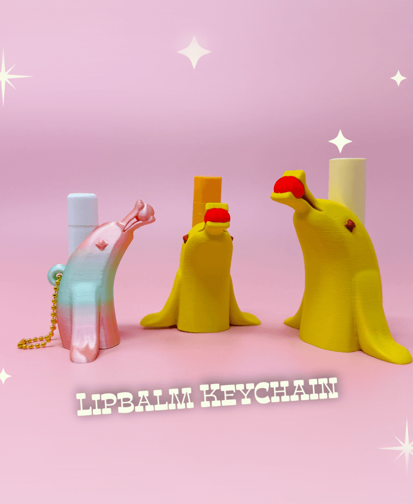 Retro Tiki Bar Banana Dolphin Lip Balm Holder Keychain - Kitschy Tropical Bag Charm Quirky Whimsical 3d model