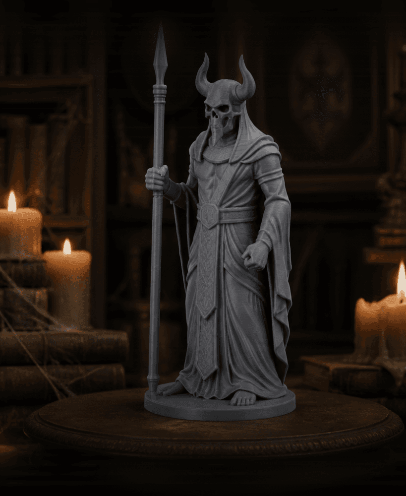 Horned Guardian Sculpture Fantasy Warrior with Spear 3d model