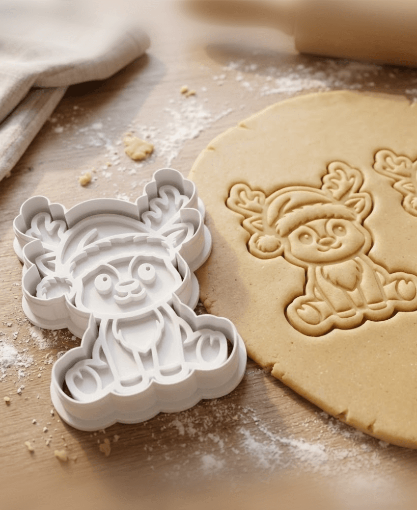 Reindeer With Santa Hat Cookie Cutter And Stamp 3d model