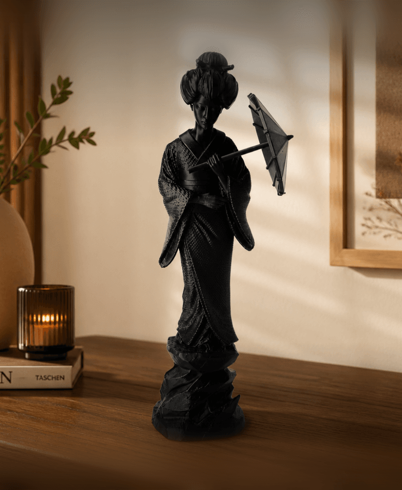 Geisha with a Parasol Sculpture - Japanese-Inspired Art 3d model