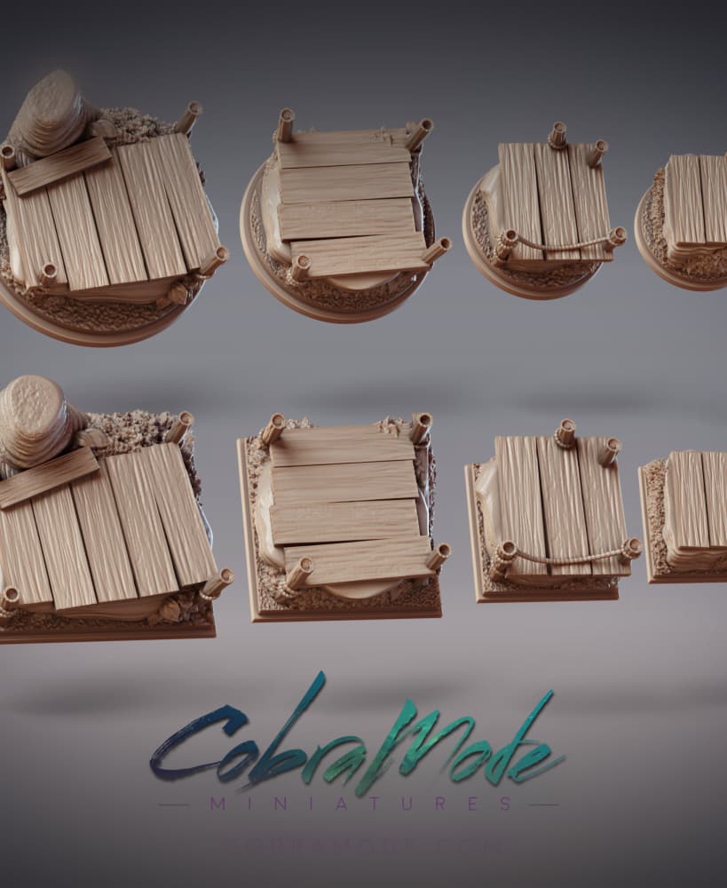 Wooden Platforms Base Pack (8pcs) - Round and Square Versions 3d model