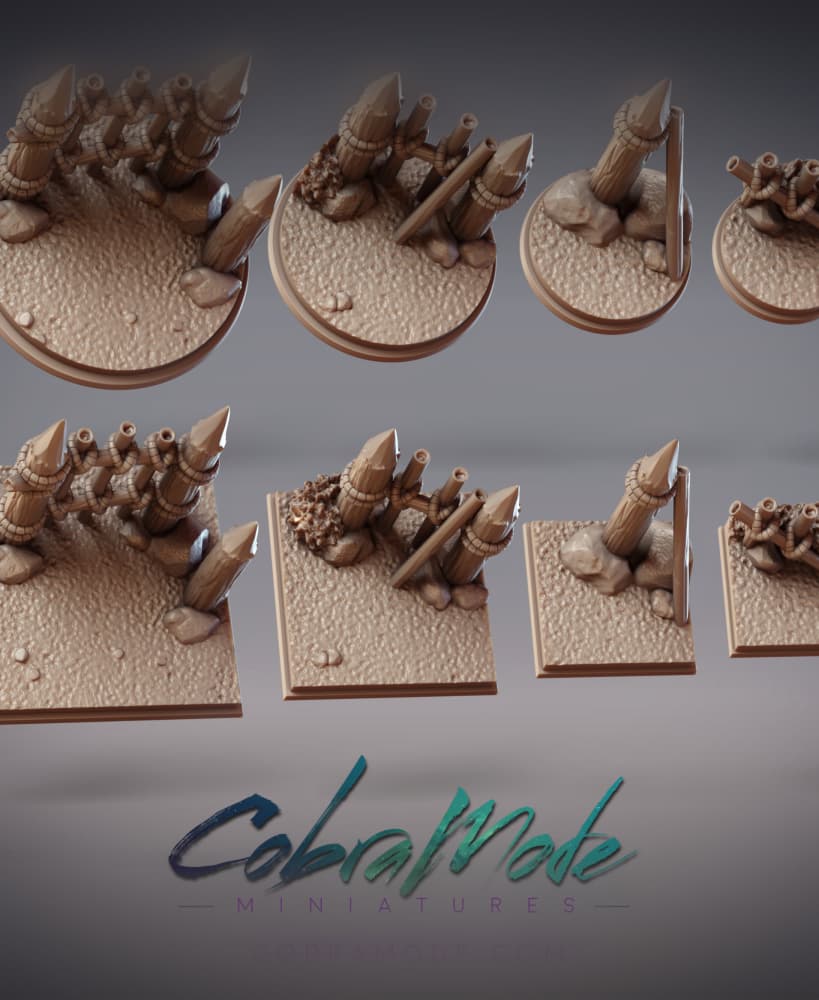 Lashed Fence Base Pack (8pcs) - Round and Square Versions 3d model