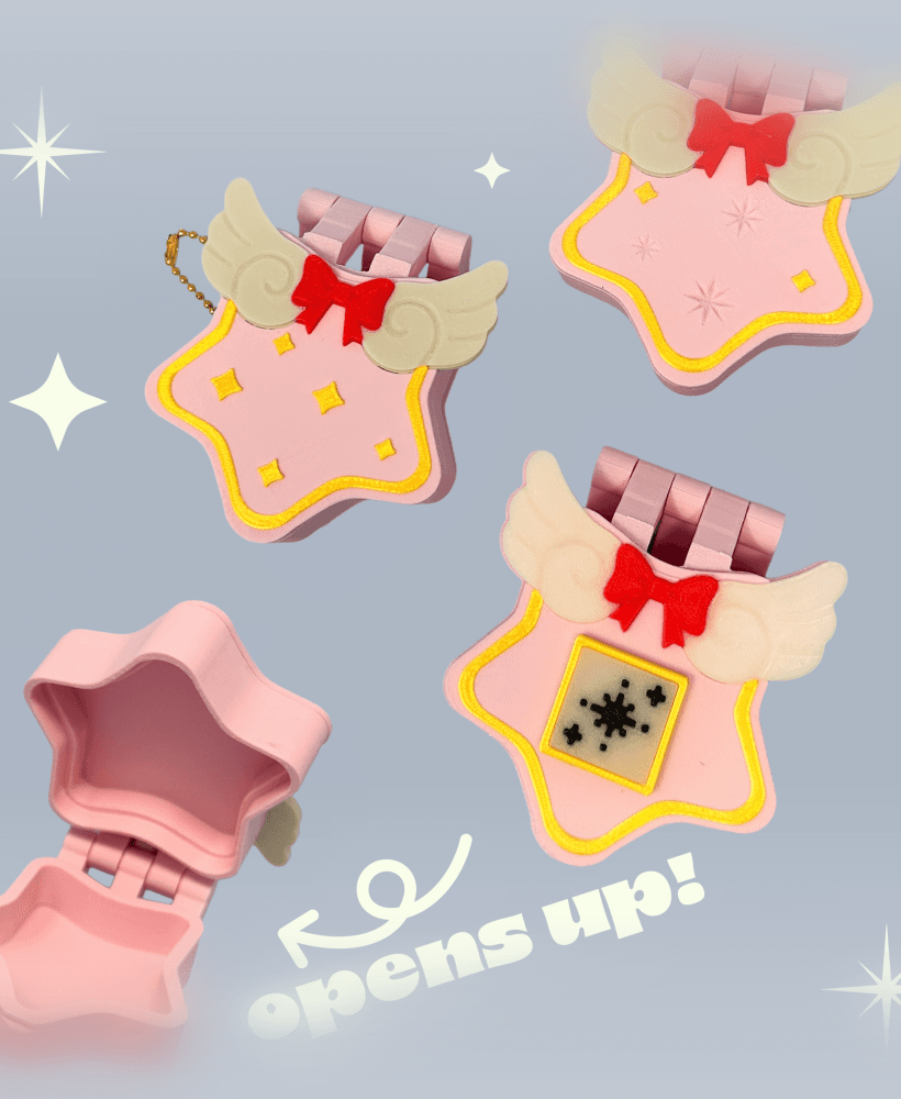 90s Kawaii Star Compact Keychain - Anime Bow Cute Whimsical Girly Coquette Cottagecore Accessories 3d model