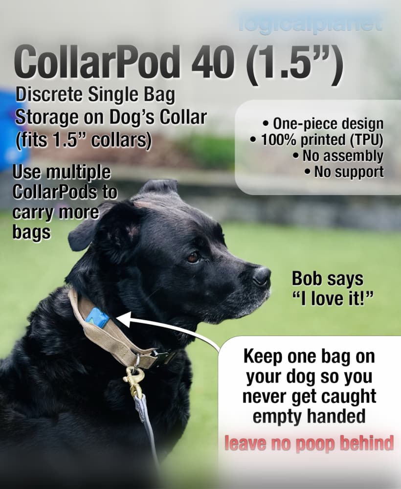 CollarPod 40 - Poop Bag Holder for Dog Collars - 1.5 Inch Collar - Single Piece TPU - No Assembly 3d model