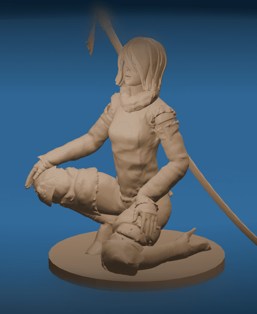 Kneeling Fantasy Warrior Girl with Sword 3d model