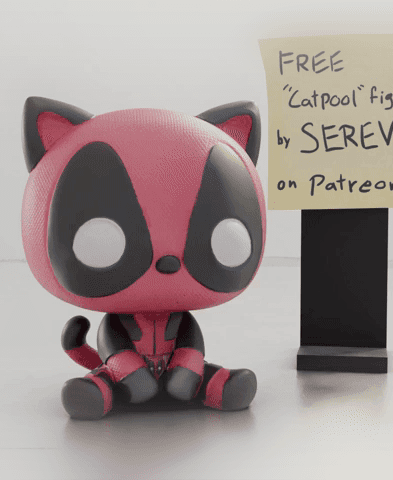 CatPool - Deadpool Cat Figurine - No Supports 3D Print STL/3MF 3d model