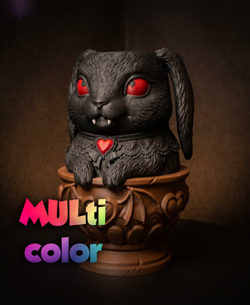 Dark Bunny Teacup 3MF | Gothic Decor Multi-Color | Functional 3d model
