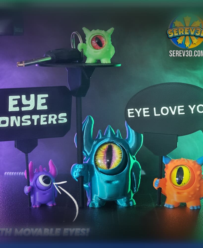 Eye Monsters - Movable Eye Keychain Holder, Display Helper & Stackable Toy STL/3MF 3d model