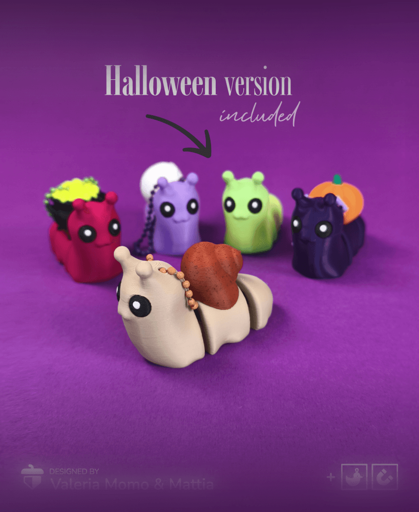 Cute Flexi Snail (Toy & Keychain & Magnets) + Halloween Version, Mini Articulated Animals 3d model