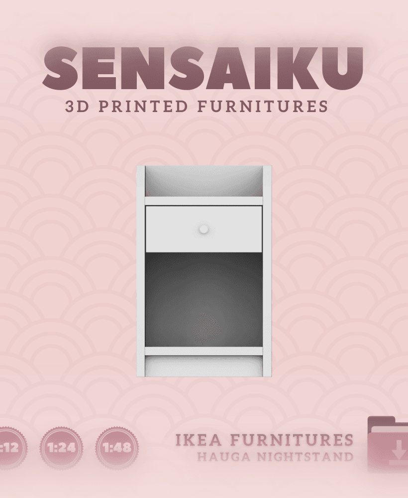 Miniature Replica HAUGA Nightstand for Miniature Dollhouse - IKEA (1:12,24,48) - 3D Print Instant Do 3d model