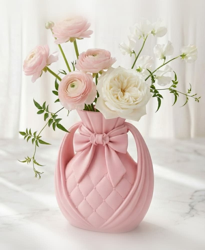 Coquette Purse Vase with Quilted Texture & Bow | 3D Printable Home Decor 3d model