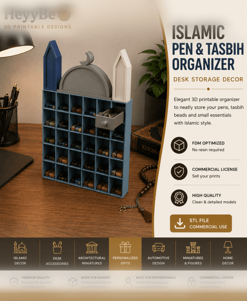 Mosque-Inspired Desktop Organizer with Drawer 3d model