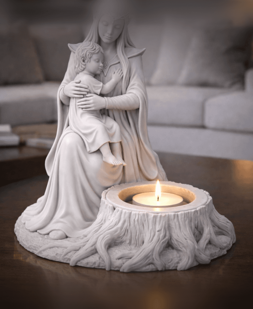 Elven Mother & Child Tealight Holder STL – Fantasy Woodland Candle Holder 3D Print 3d model