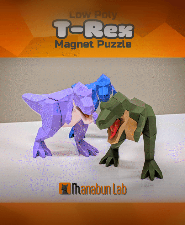 Low Poly T-Rex Tyrannosaurus Magnet Puzzle (No supports, no AMS) 3d model