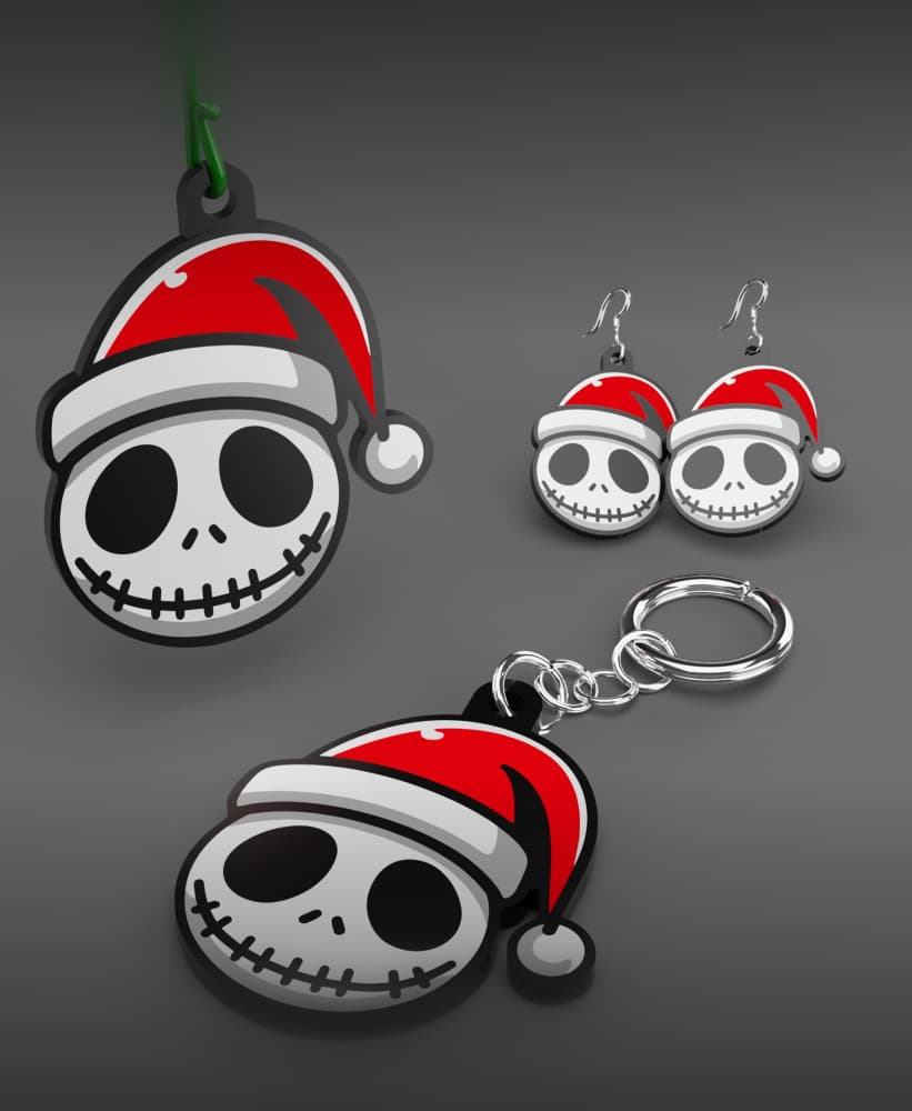 Santa Skellington Ornament / Keychain / Earring 3d model