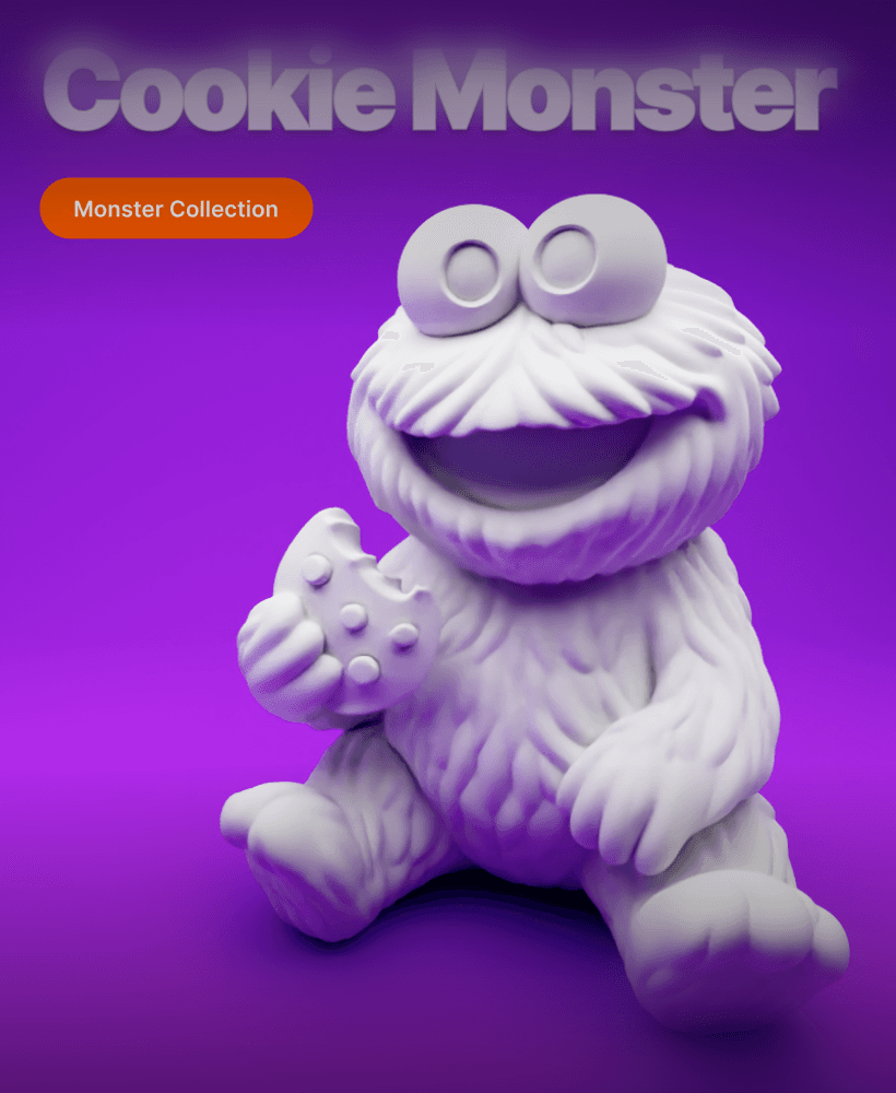 Cookie Monster-Inspired Chibi Figurine – 3D Printable with Bitten Cookie 3d model