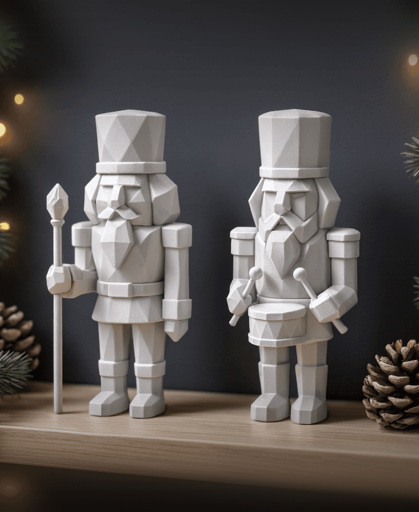 Nutcracker Figure Set | Low Poly 2 pcs Soldiers | Christmas Decor | Holiday Shelf Display 3d model