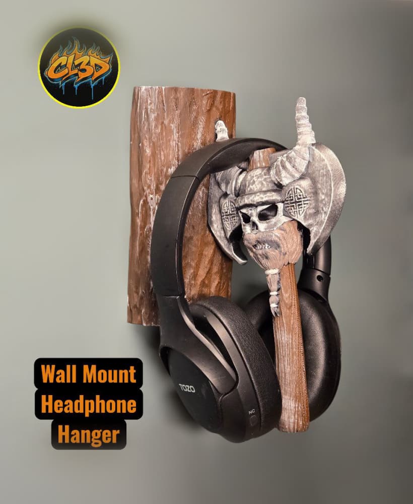Bearded Viking Double Bladed Axe Headphone Hanger - Log 3d model