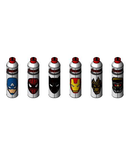 MARVEL AVENGERS WATER BOTTLE COLLECTION SET.step by Arrow Designs full viewable 3d model