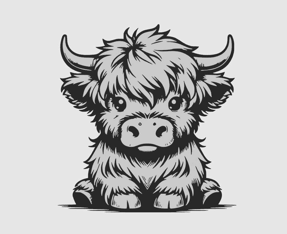 Wall Art: Cute Sitting Baby Highland Cow (1 filament-change needed) 3d model